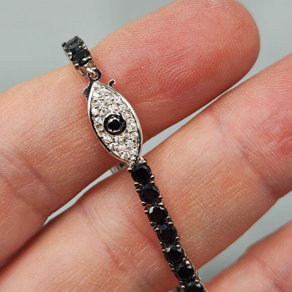 Black Tennis Bracelet with Evil Eye JS 925 - Picture 5 of 9